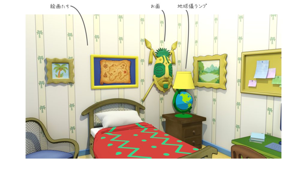 おさるのジョージマンション間取り「黄色い帽子のおじさんの部屋」
壁の飾り
