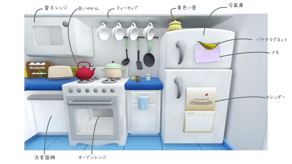 おさるのジョージマンション間取り「キッチン」小物紹介①